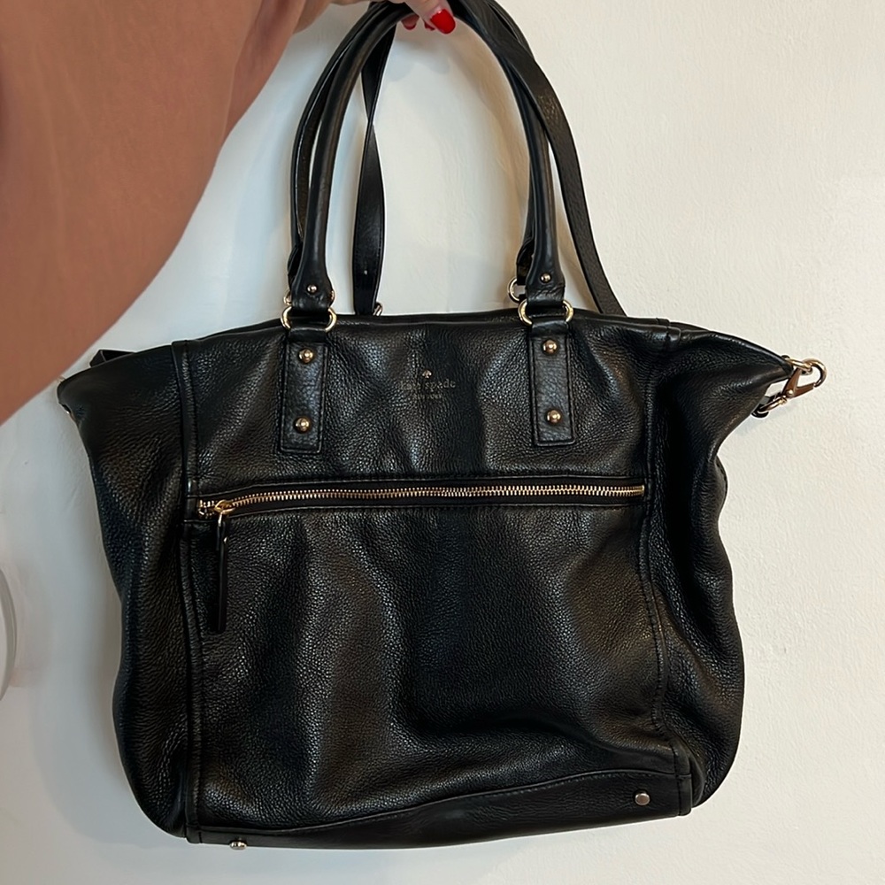 Vintage Kate Spade black leather crossbody purse with gold accents